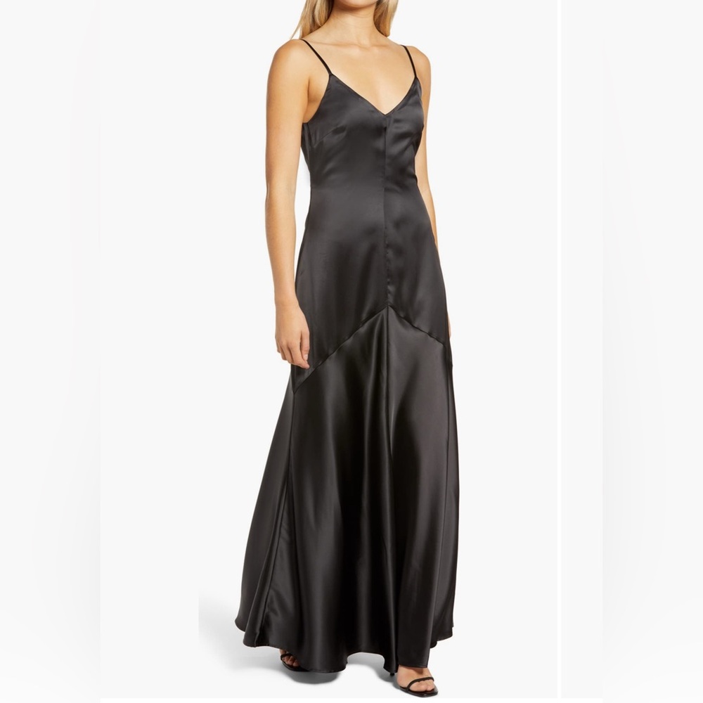 Lulu’s Buena Black Satin Maxi Dress Gown XS - Picture 2 of 6